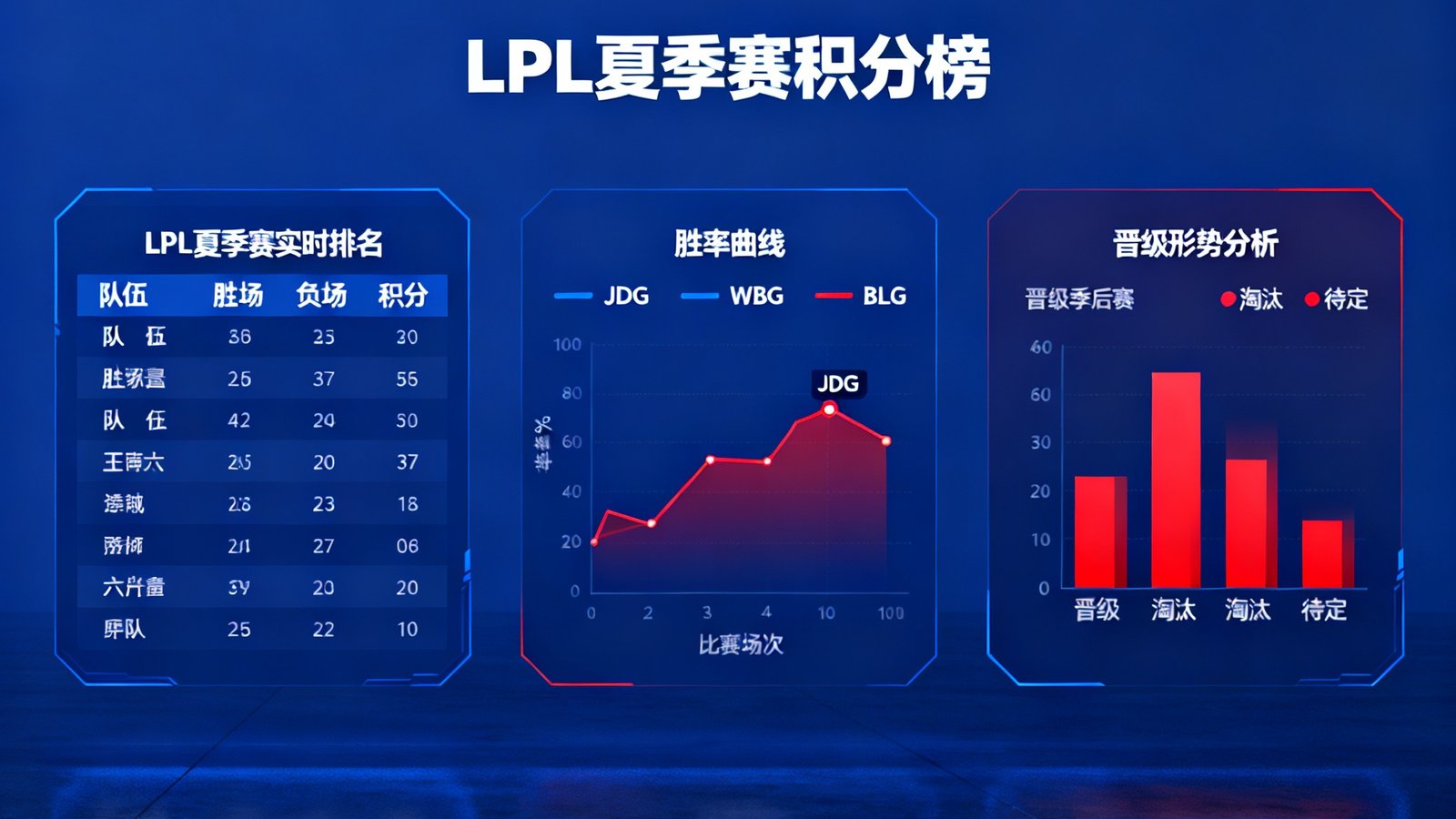 雷竞技APP积分榜模块，展示LPL夏季赛实时排名变化、胜率曲线及晋级形势分析图表
