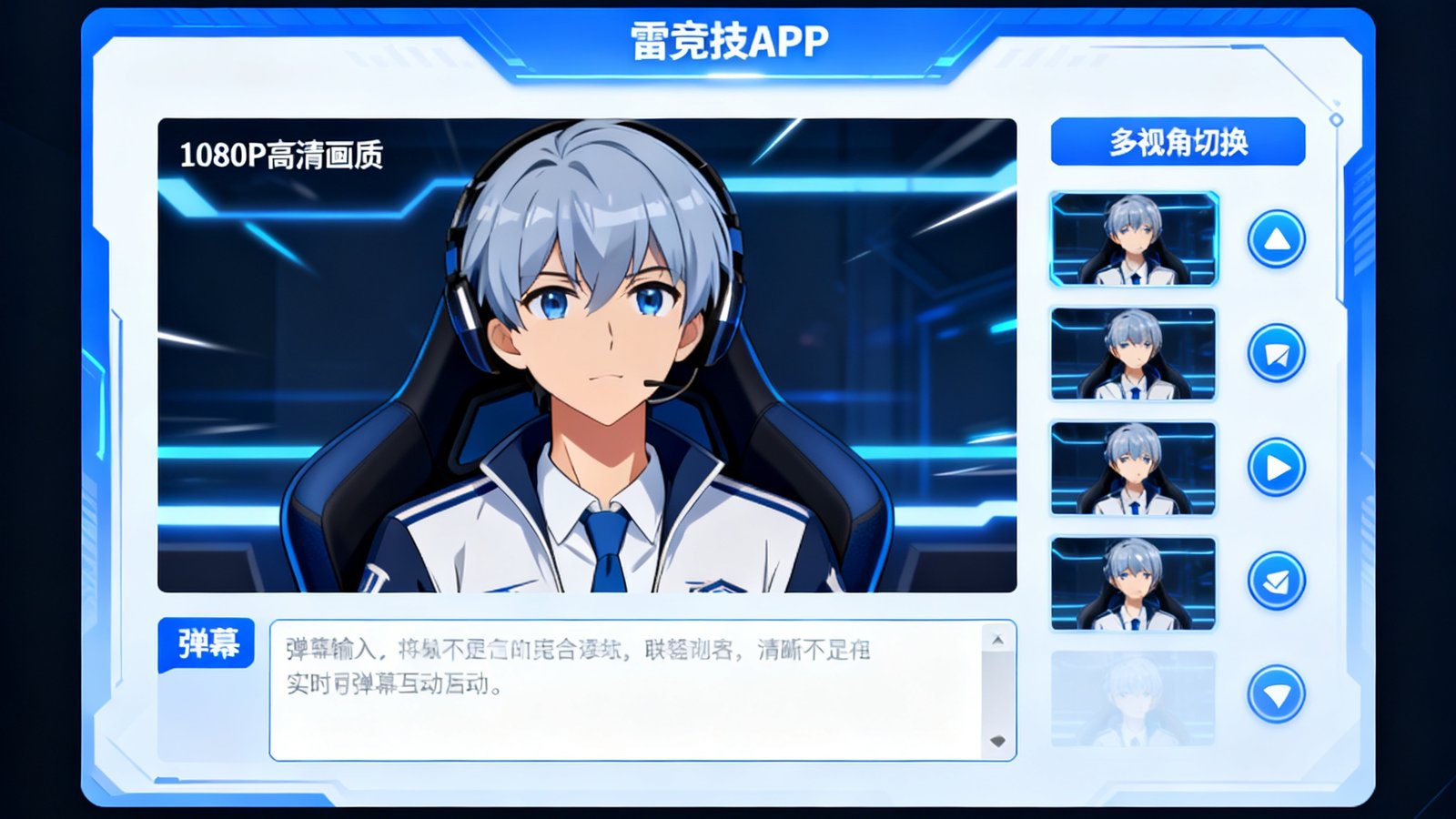 雷竞技APP高清动画直播播放界面，支持1080P画质、多视角切换及实时弹幕互动功能
